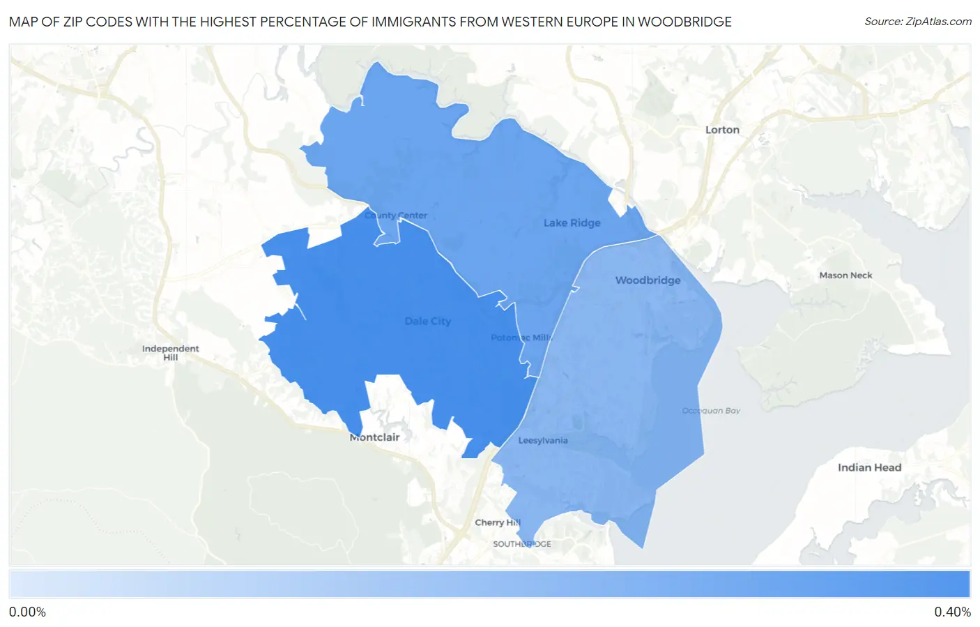 Zip Codes with the Highest Percentage of Immigrants from Western Europe in Woodbridge Map