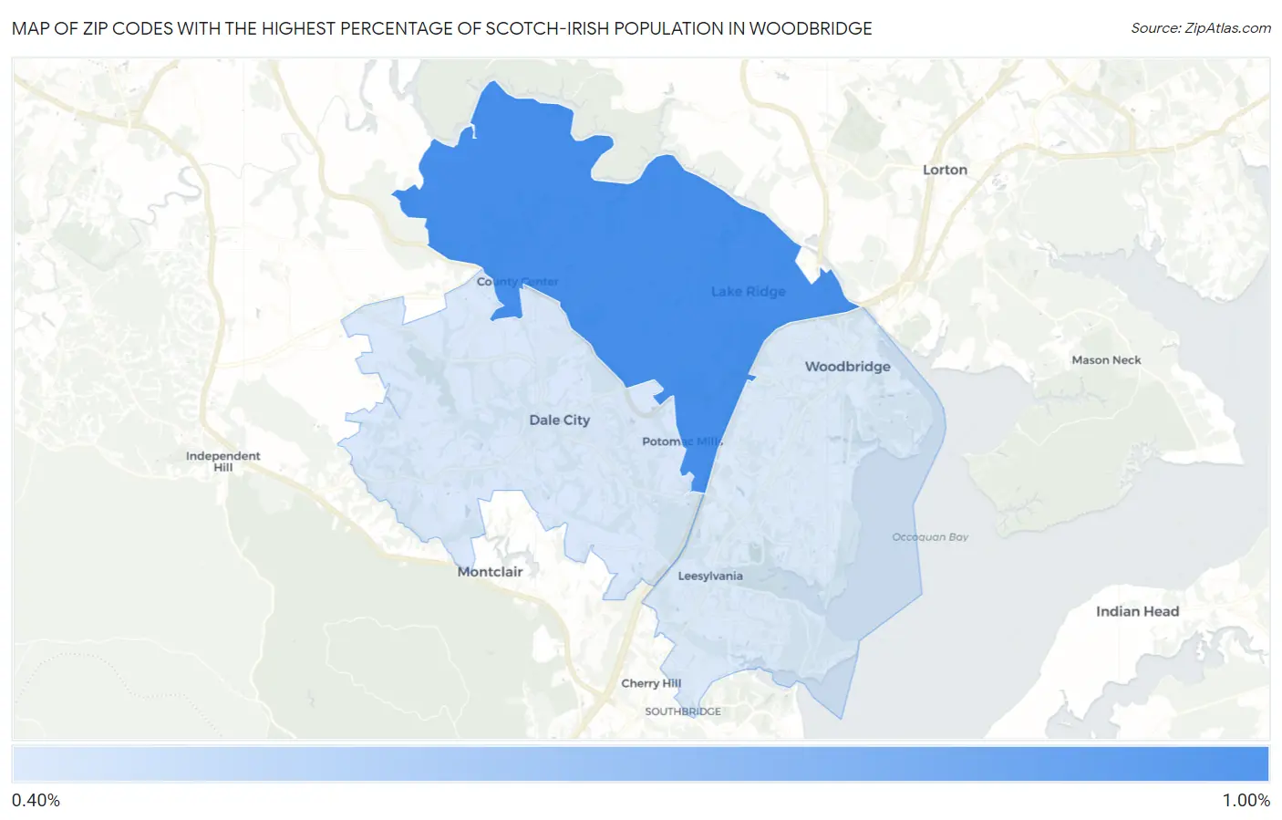 Zip Codes with the Highest Percentage of Scotch-Irish Population in Woodbridge Map