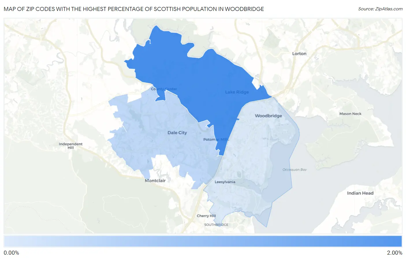 Zip Codes with the Highest Percentage of Scottish Population in Woodbridge Map