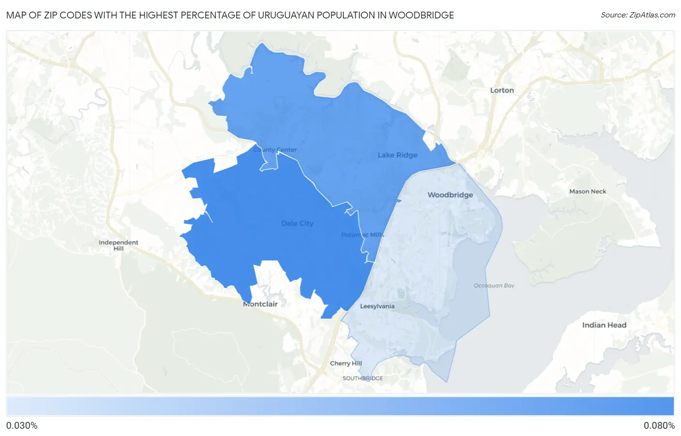 Zip Codes with the Highest Percentage of Uruguayan Population in Woodbridge Map