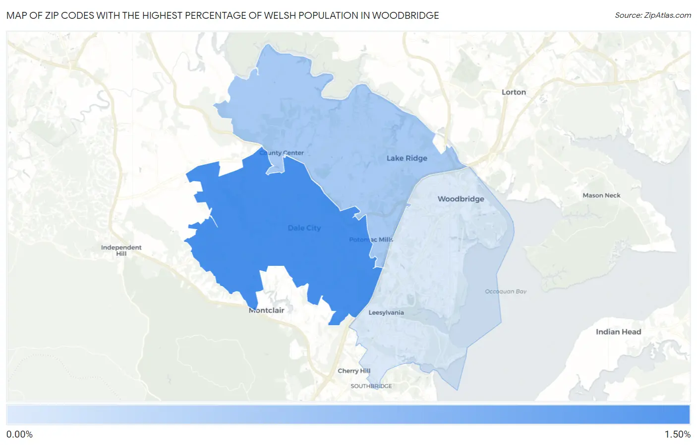 Zip Codes with the Highest Percentage of Welsh Population in Woodbridge Map