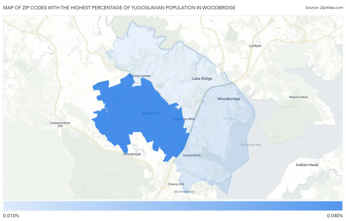 Zip Codes with the Highest Percentage of Yugoslavian Population in Woodbridge Map