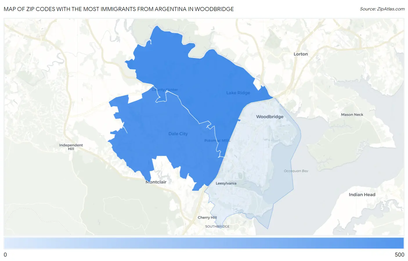 Zip Codes with the Most Immigrants from Argentina in Woodbridge Map