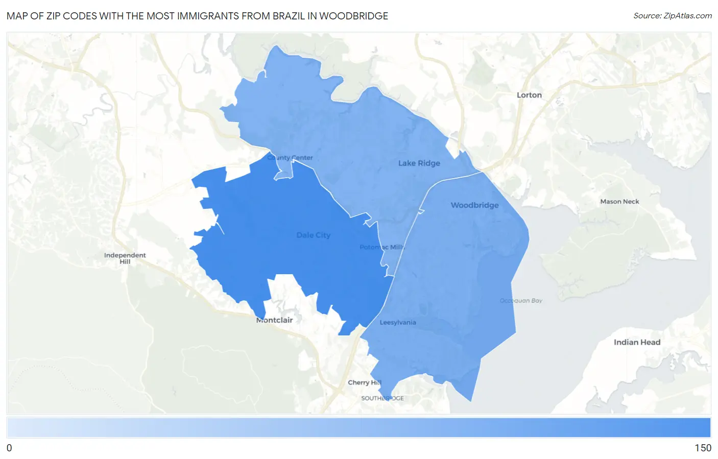 Zip Codes with the Most Immigrants from Brazil in Woodbridge Map