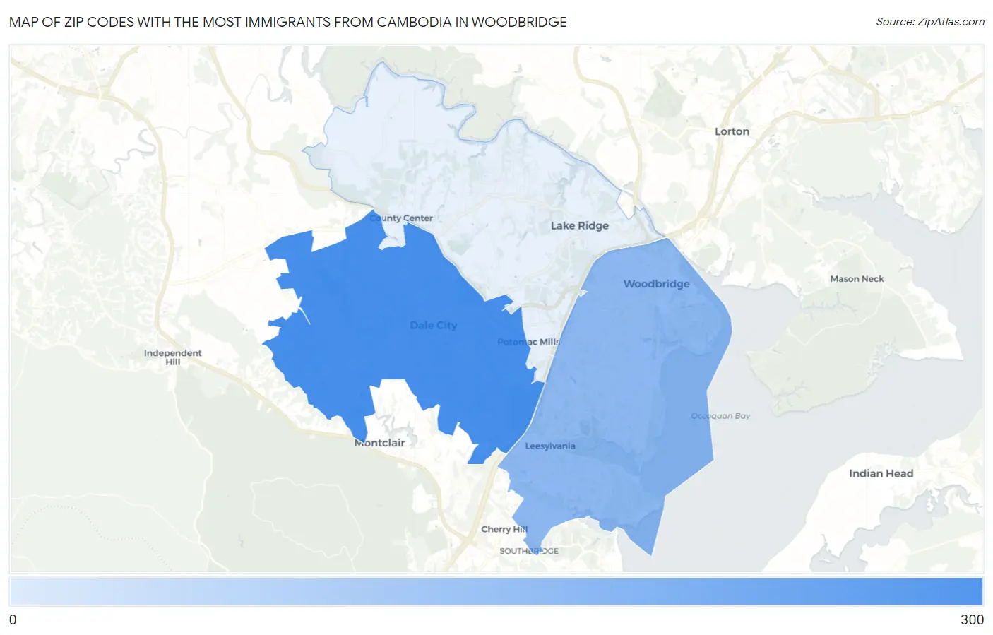 Zip Codes with the Most Immigrants from Cambodia in Woodbridge Map