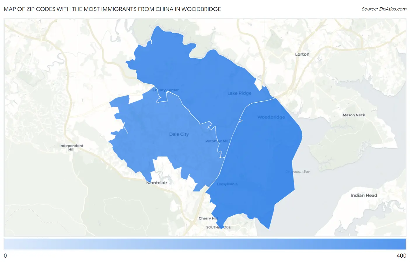 Zip Codes with the Most Immigrants from China in Woodbridge Map