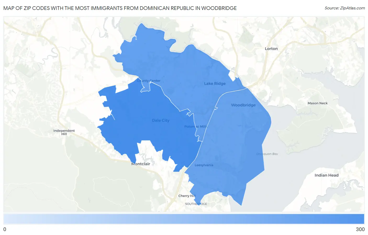 Zip Codes with the Most Immigrants from Dominican Republic in Woodbridge Map