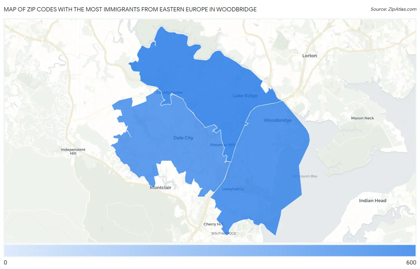 Zip Codes with the Most Immigrants from Eastern Europe in Woodbridge Map