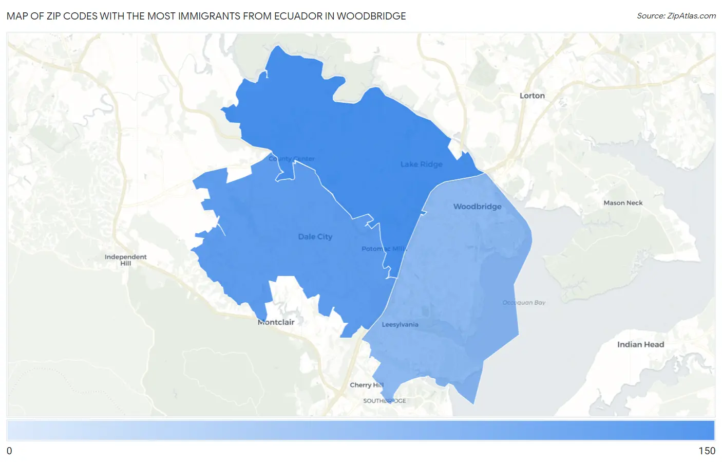 Zip Codes with the Most Immigrants from Ecuador in Woodbridge Map
