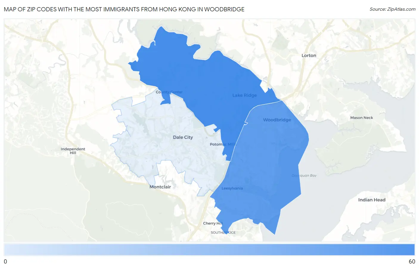 Zip Codes with the Most Immigrants from Hong Kong in Woodbridge Map