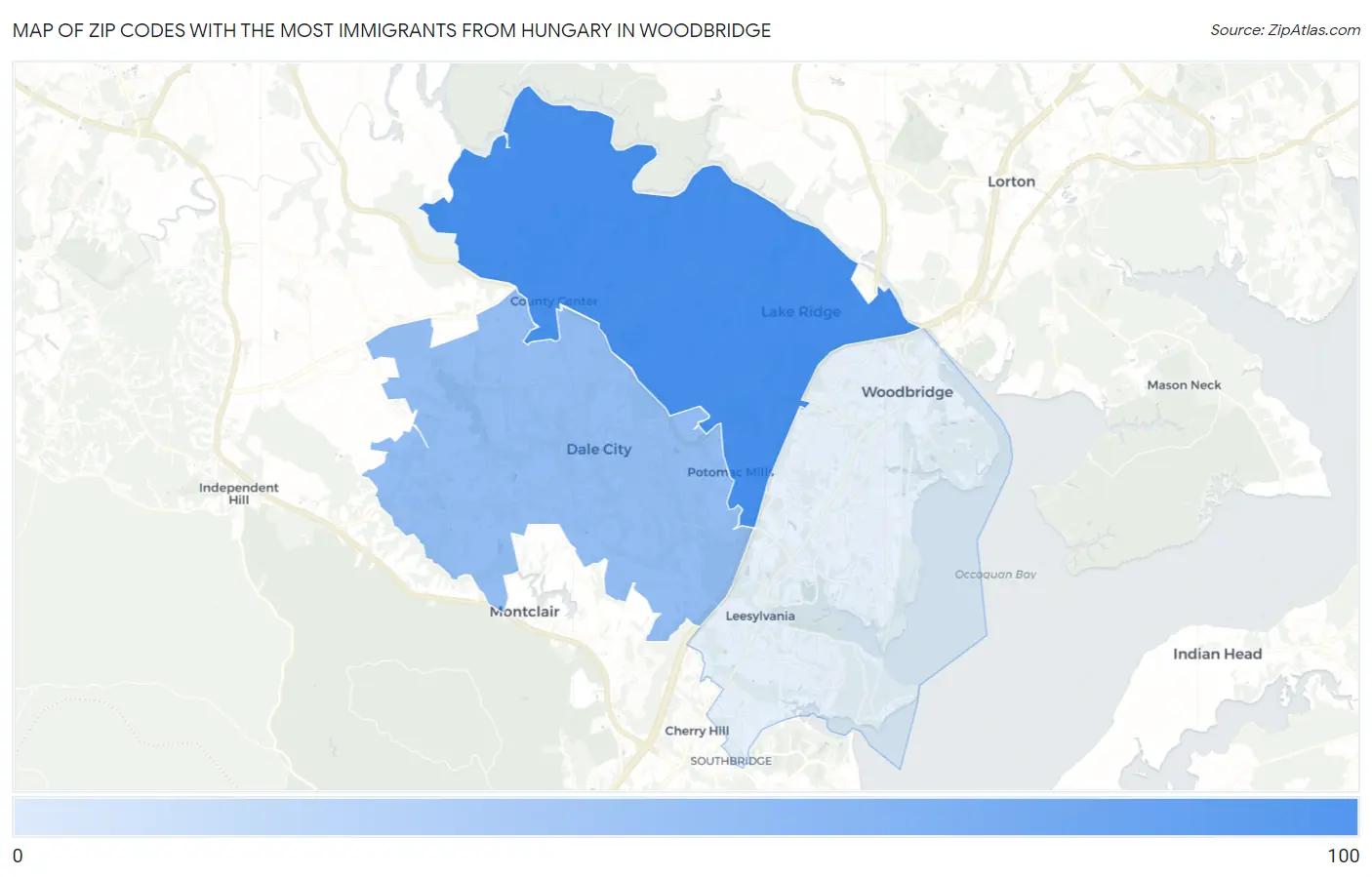 Zip Codes with the Most Immigrants from Hungary in Woodbridge Map
