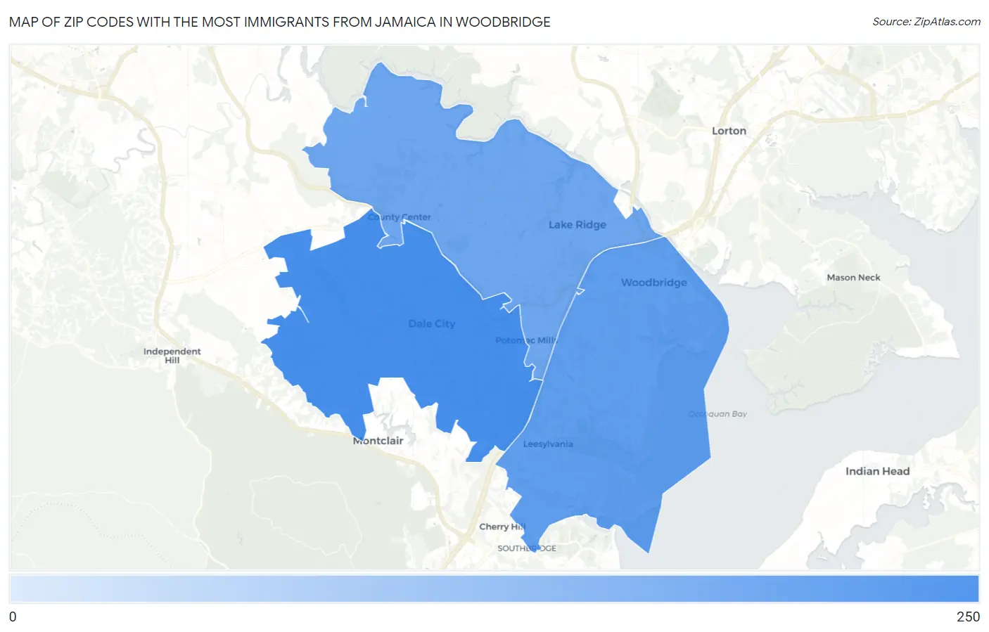 Zip Codes with the Most Immigrants from Jamaica in Woodbridge Map