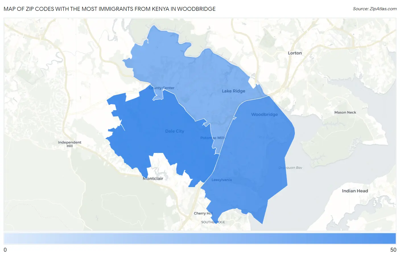 Zip Codes with the Most Immigrants from Kenya in Woodbridge Map