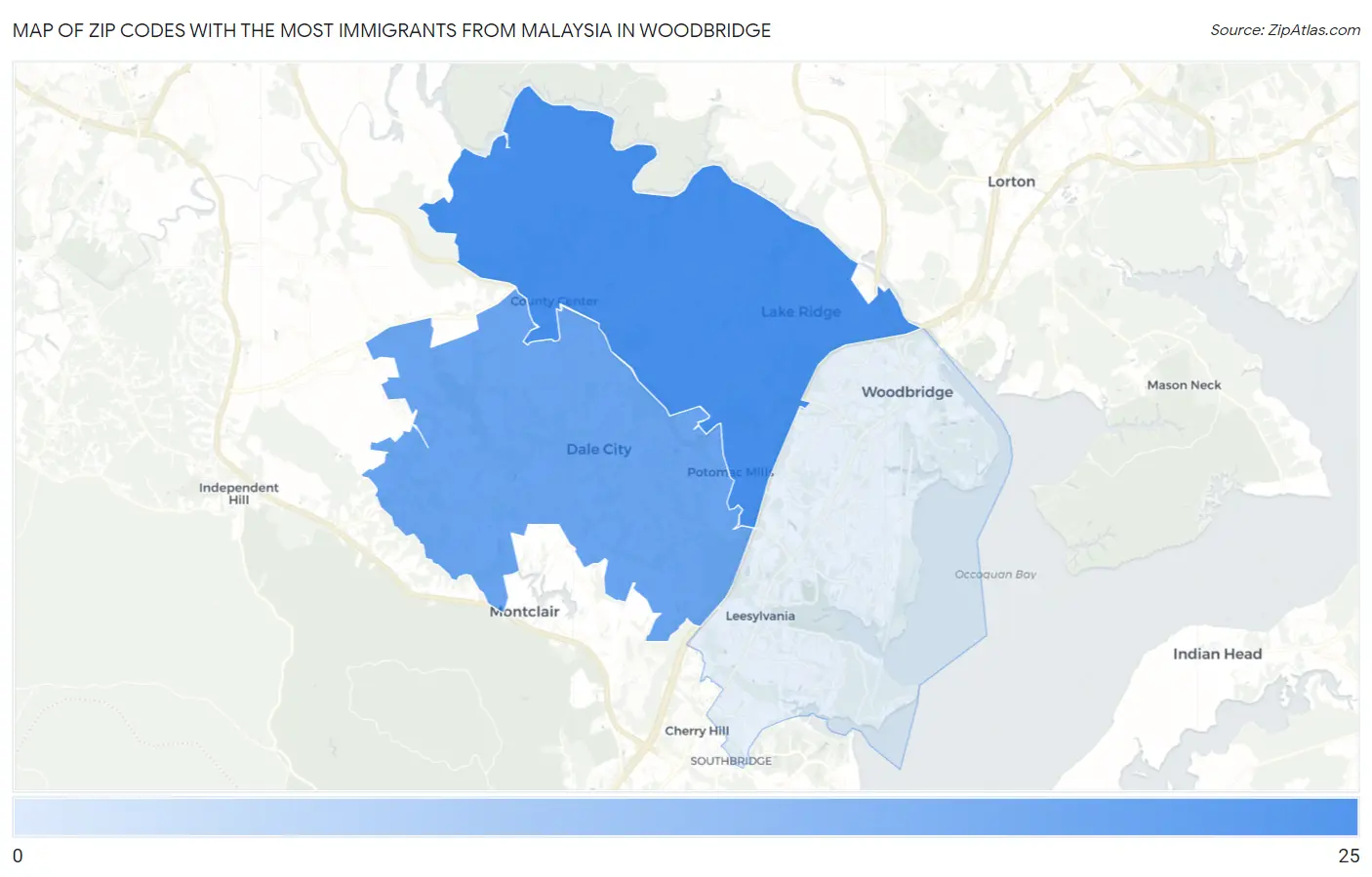 Zip Codes with the Most Immigrants from Malaysia in Woodbridge Map