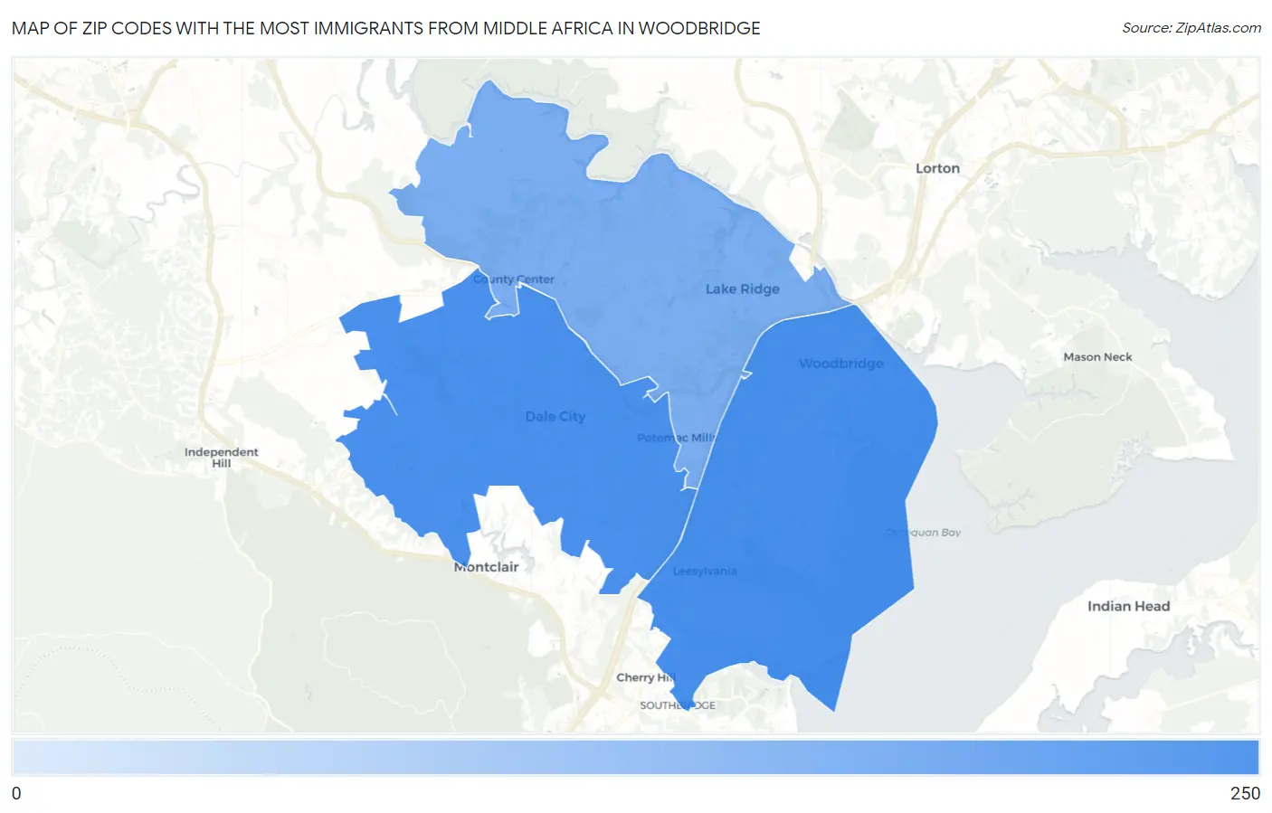 Zip Codes with the Most Immigrants from Middle Africa in Woodbridge Map
