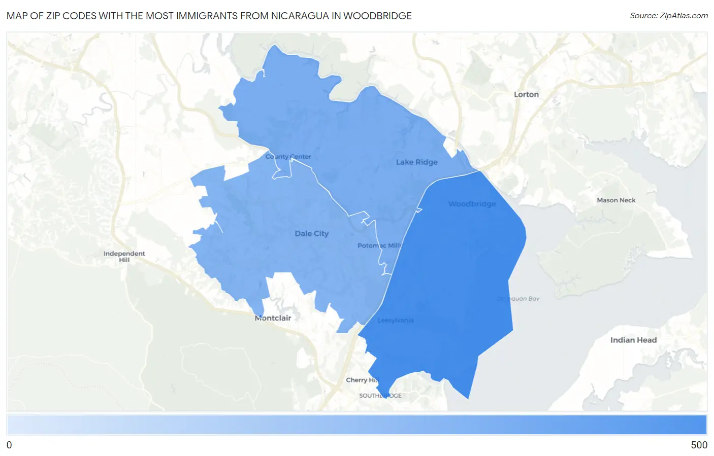 Zip Codes with the Most Immigrants from Nicaragua in Woodbridge Map