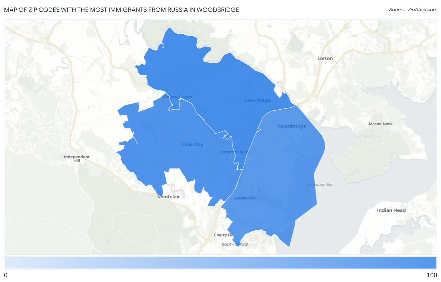 Zip Codes with the Most Immigrants from Russia in Woodbridge Map