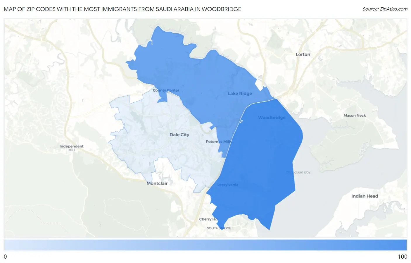 Zip Codes with the Most Immigrants from Saudi Arabia in Woodbridge Map