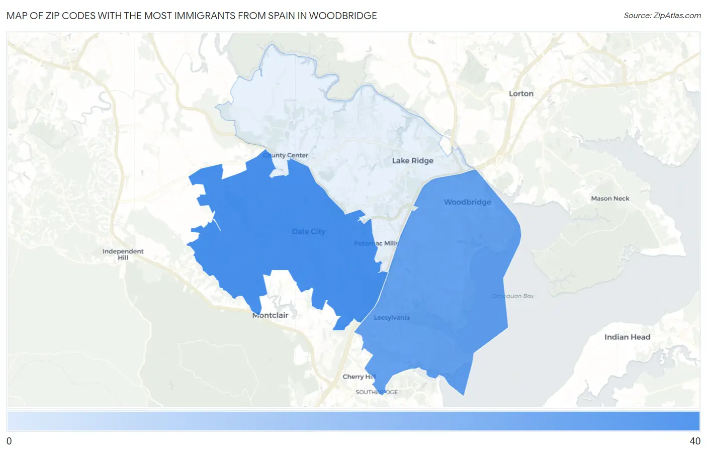 Zip Codes with the Most Immigrants from Spain in Woodbridge Map
