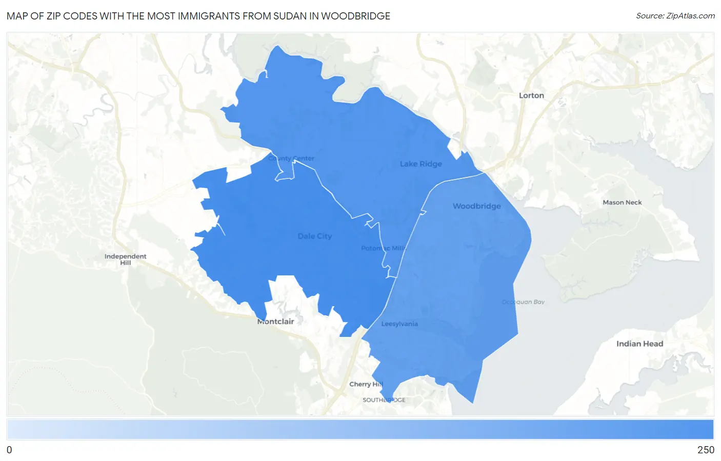 Zip Codes with the Most Immigrants from Sudan in Woodbridge Map