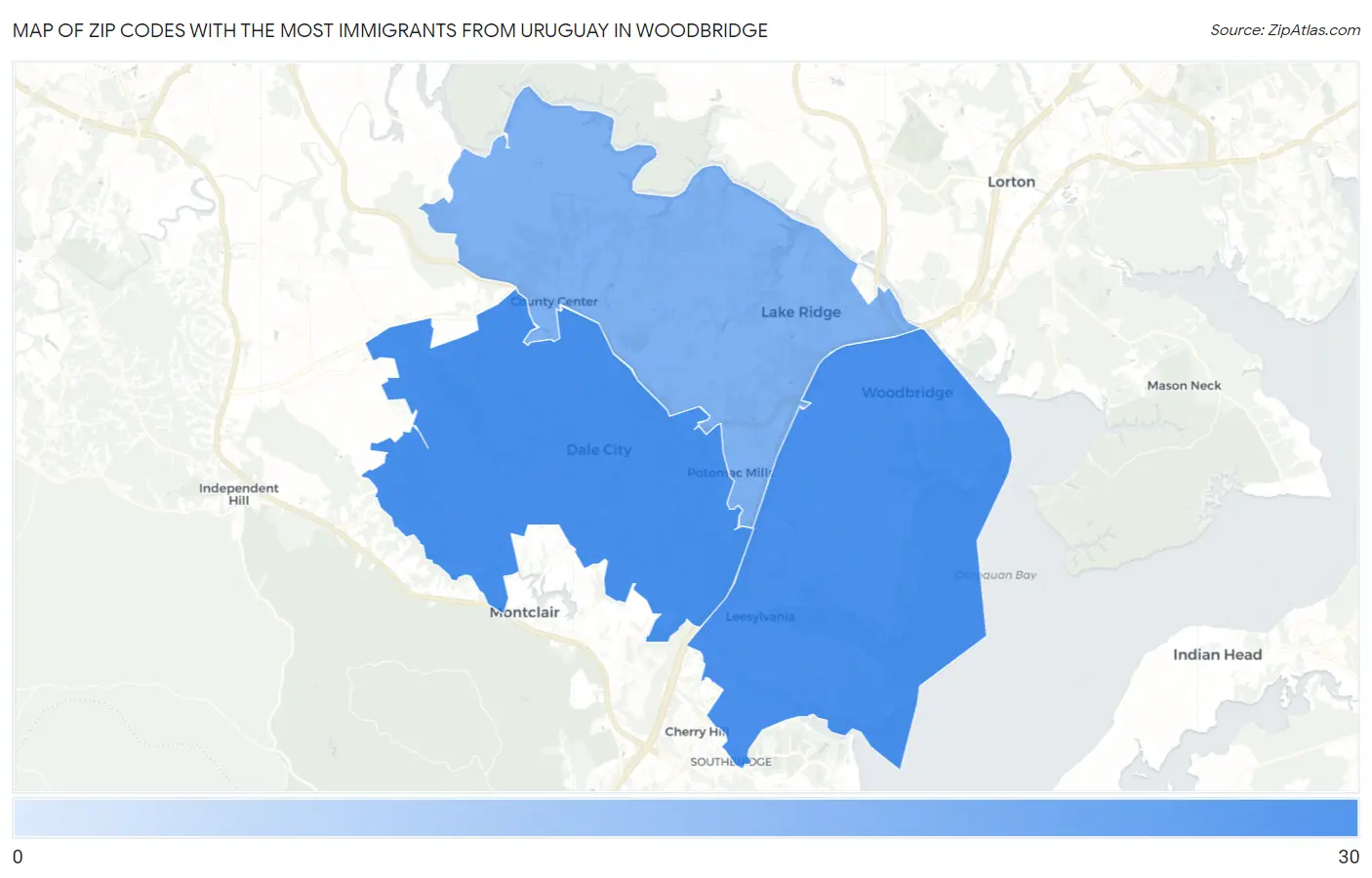 Zip Codes with the Most Immigrants from Uruguay in Woodbridge Map
