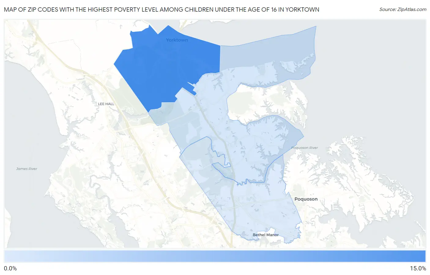 Zip Codes with the Highest Poverty Level Among Children Under the Age of 16 in Yorktown Map