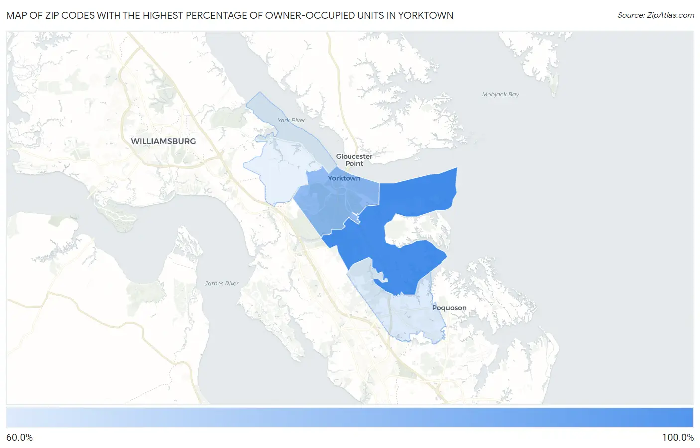 Zip Codes with the Highest Percentage of Owner-Occupied Units in Yorktown Map