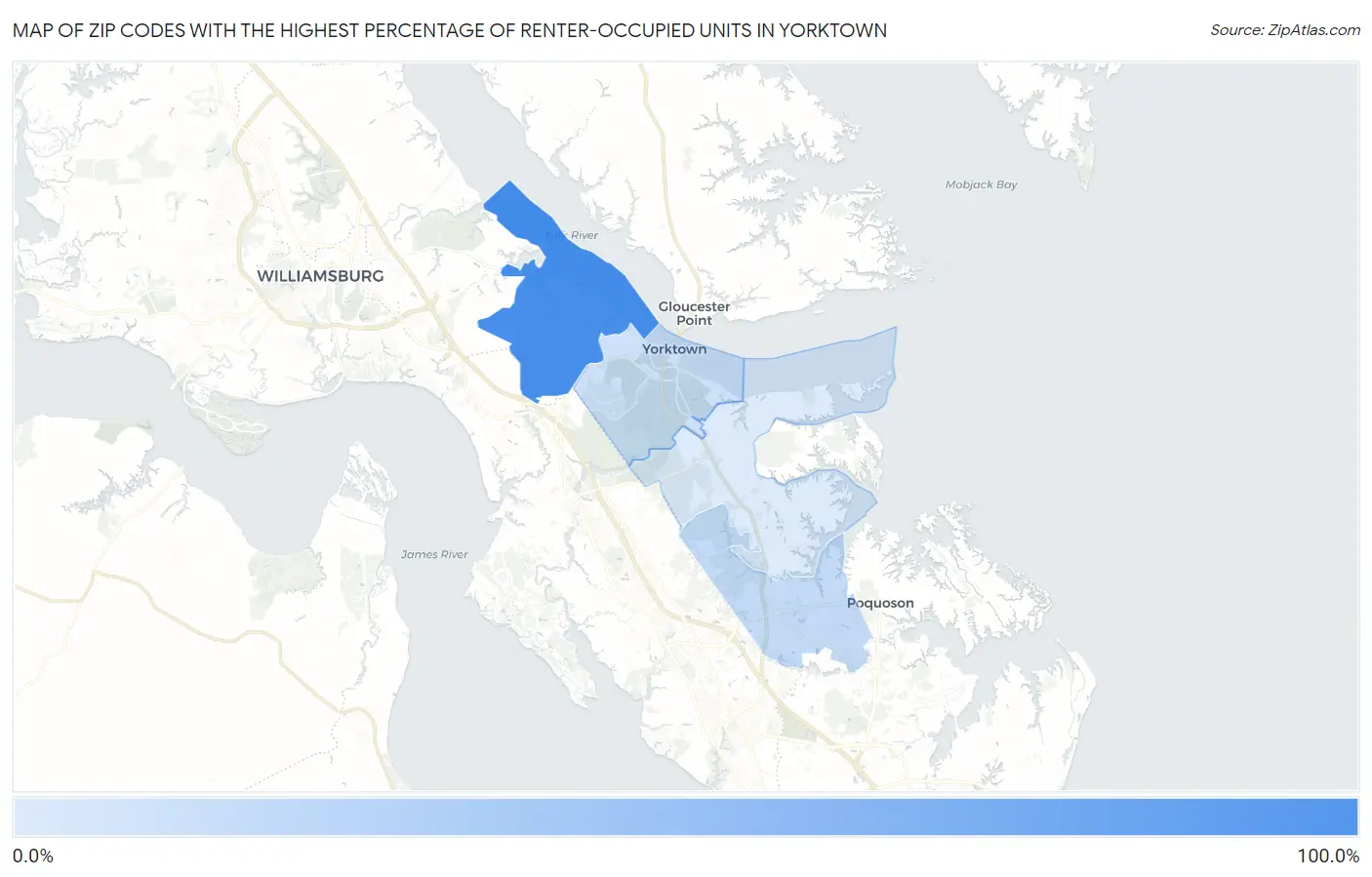 Zip Codes with the Highest Percentage of Renter-Occupied Units in Yorktown Map