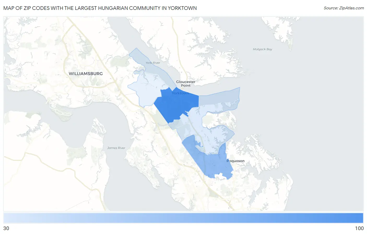 Zip Codes with the Largest Hungarian Community in Yorktown Map