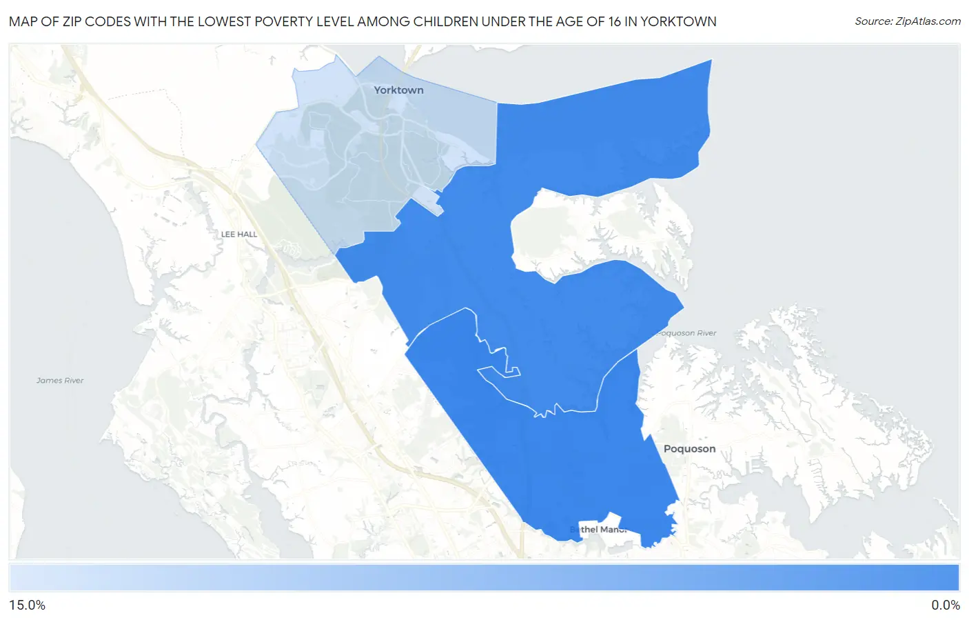 Zip Codes with the Lowest Poverty Level Among Children Under the Age of 16 in Yorktown Map