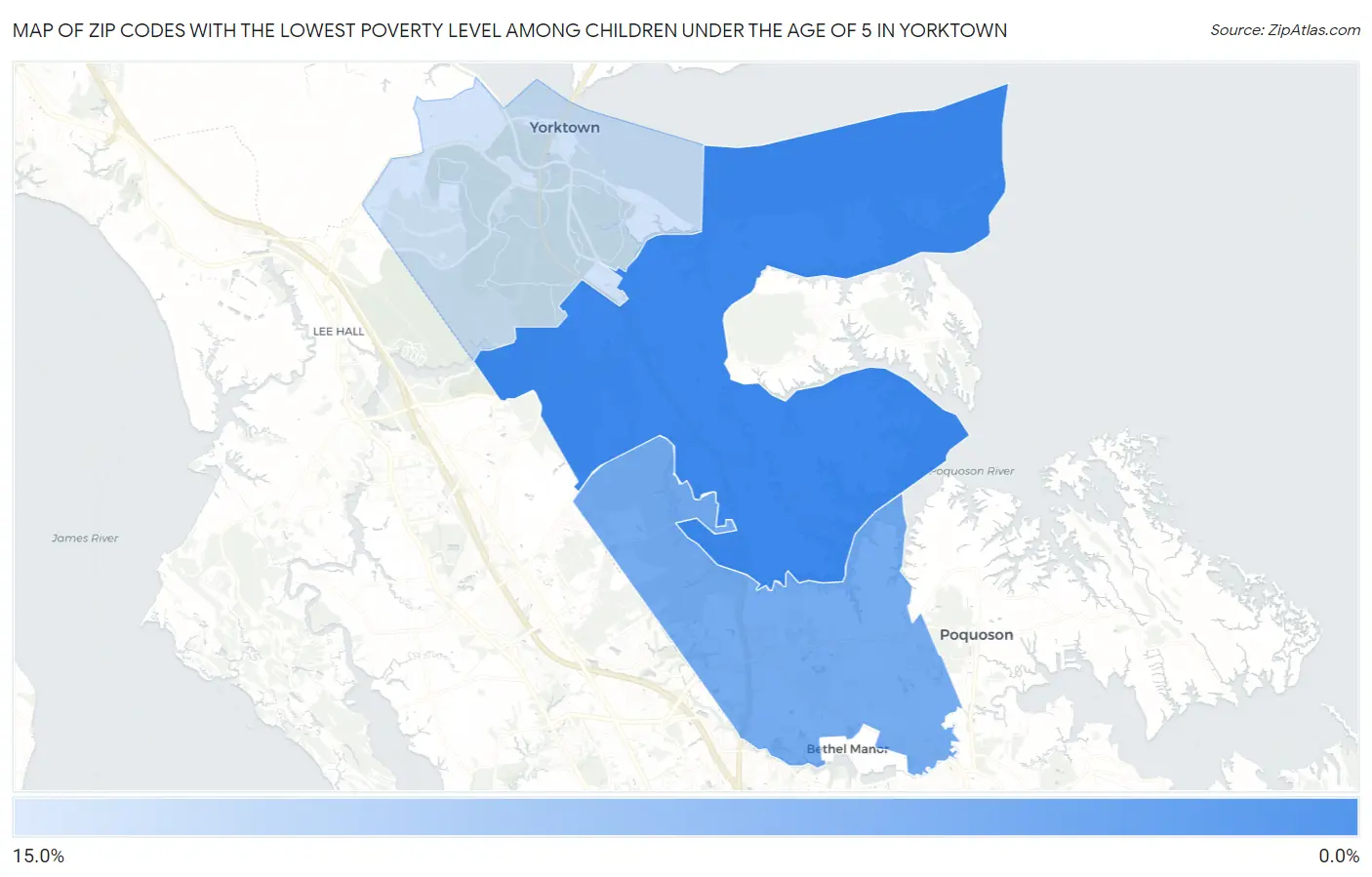 Zip Codes with the Lowest Poverty Level Among Children Under the Age of 5 in Yorktown Map