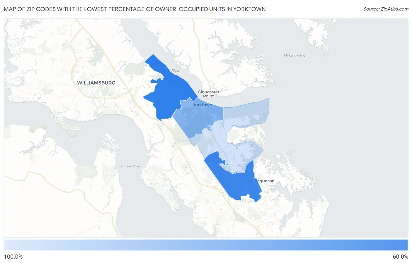 Zip Codes with the Lowest Percentage of Owner-Occupied Units in Yorktown Map