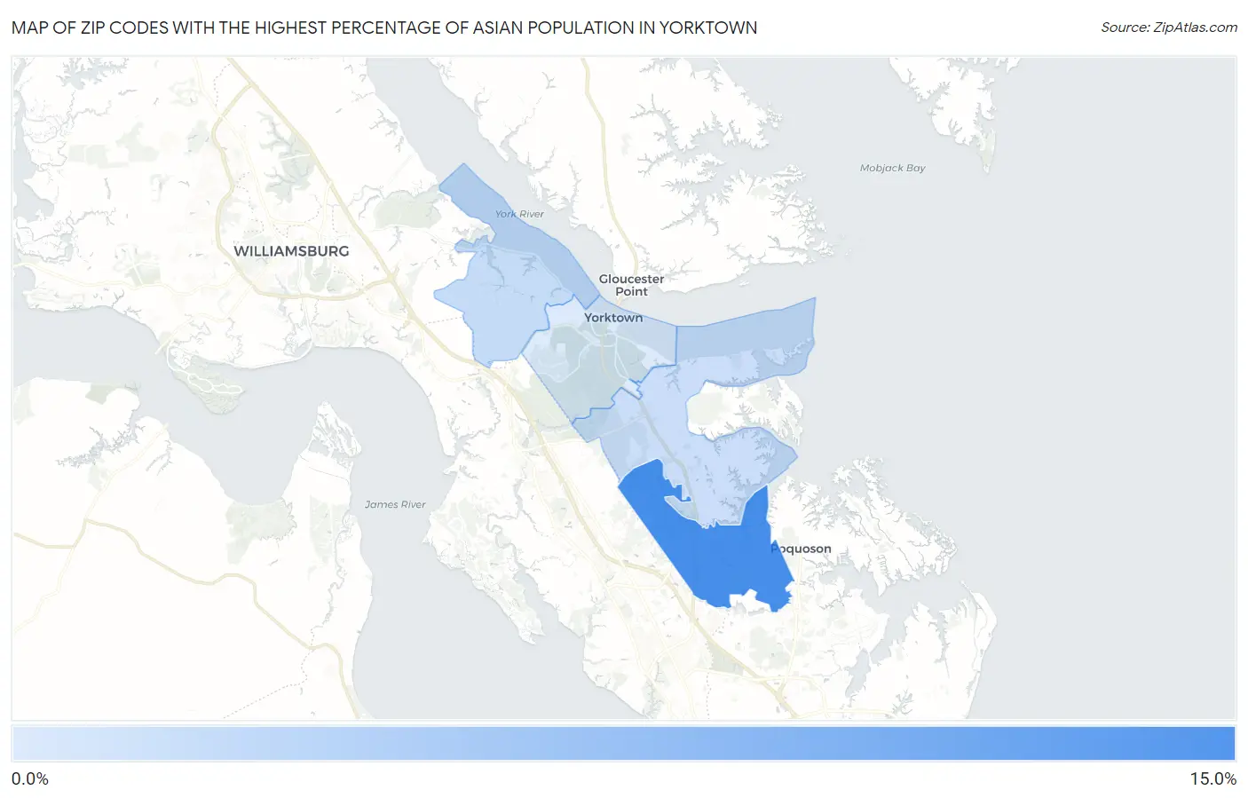 Zip Codes with the Highest Percentage of Asian Population in Yorktown Map