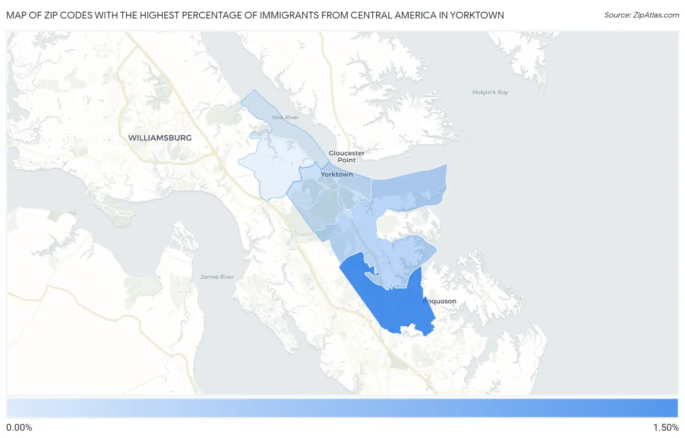 Zip Codes with the Highest Percentage of Immigrants from Central America in Yorktown Map
