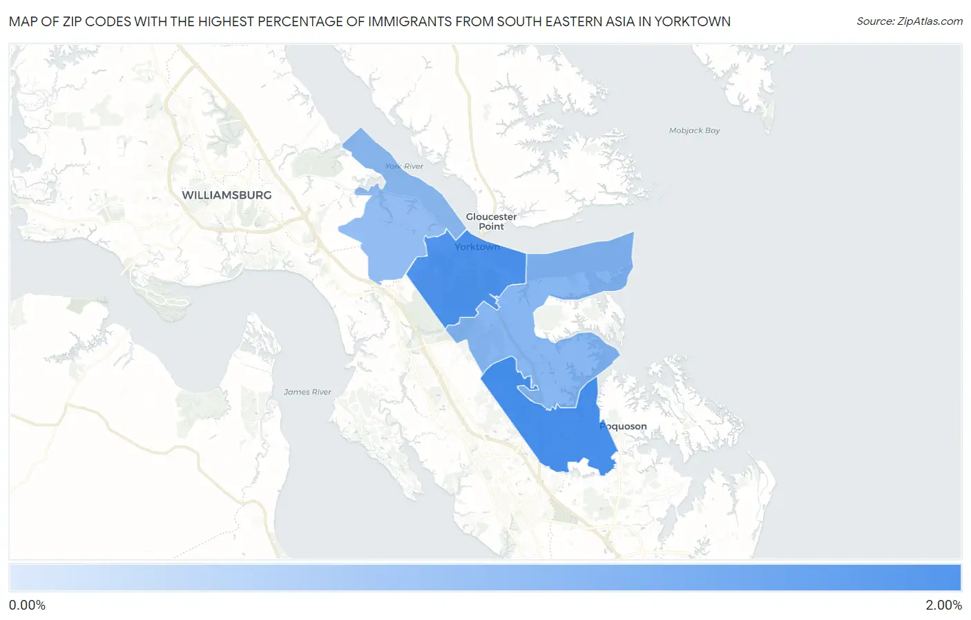 Zip Codes with the Highest Percentage of Immigrants from South Eastern Asia in Yorktown Map