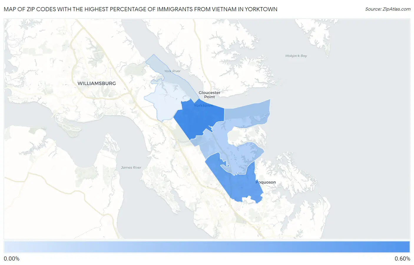 Zip Codes with the Highest Percentage of Immigrants from Vietnam in Yorktown Map