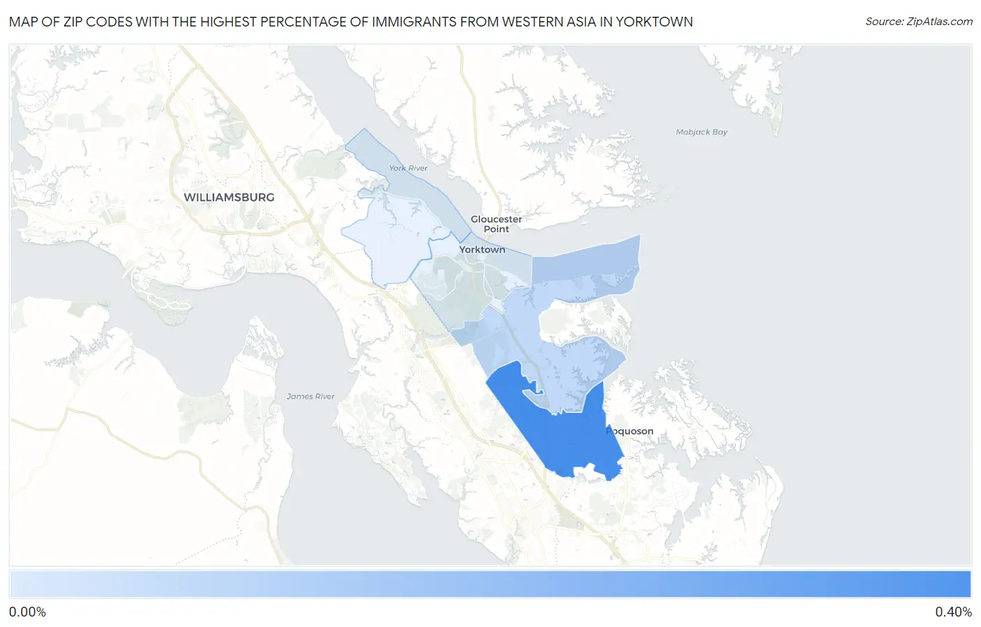 Zip Codes with the Highest Percentage of Immigrants from Western Asia in Yorktown Map
