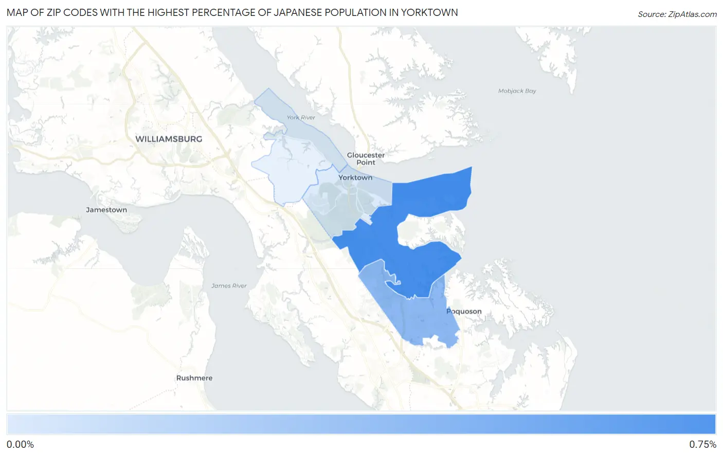 Zip Codes with the Highest Percentage of Japanese Population in Yorktown Map