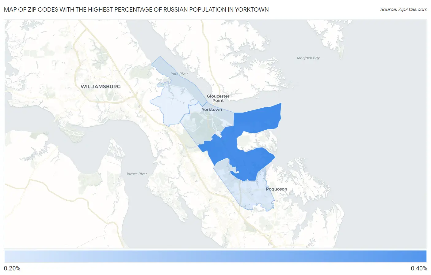 Zip Codes with the Highest Percentage of Russian Population in Yorktown Map