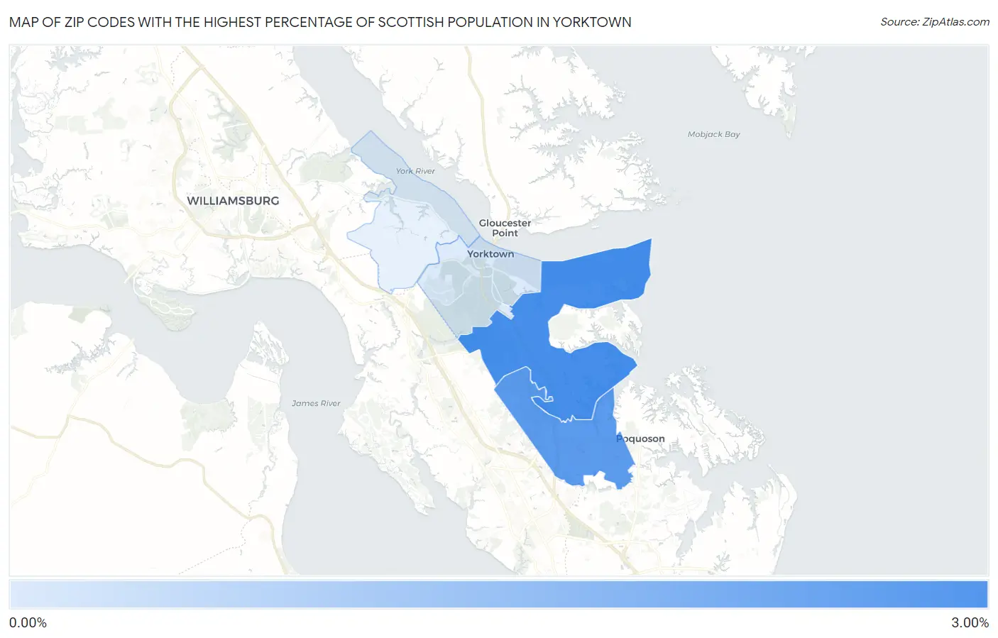 Zip Codes with the Highest Percentage of Scottish Population in Yorktown Map