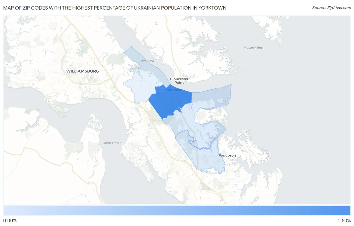 Zip Codes with the Highest Percentage of Ukrainian Population in Yorktown Map