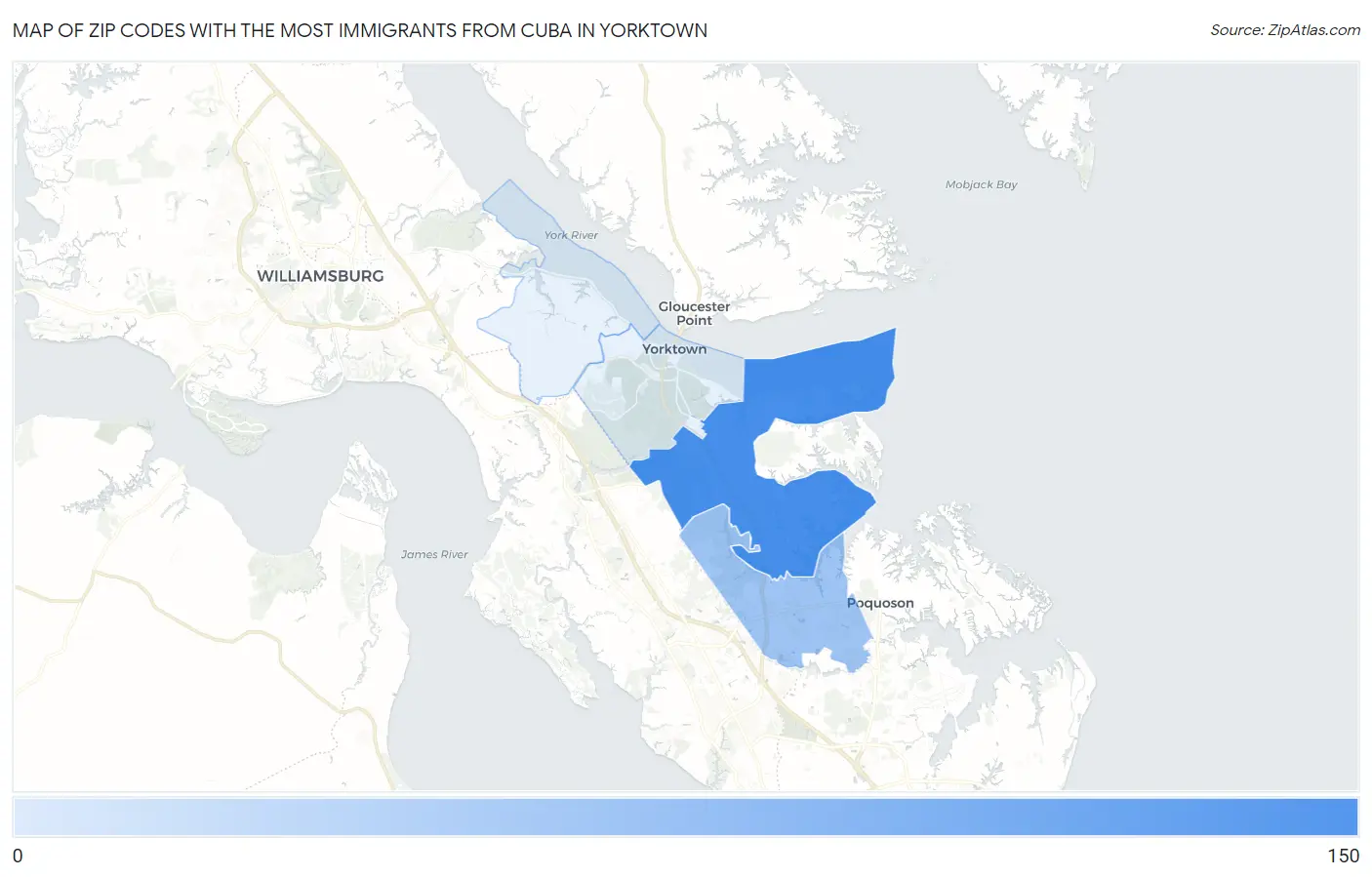 Zip Codes with the Most Immigrants from Cuba in Yorktown Map