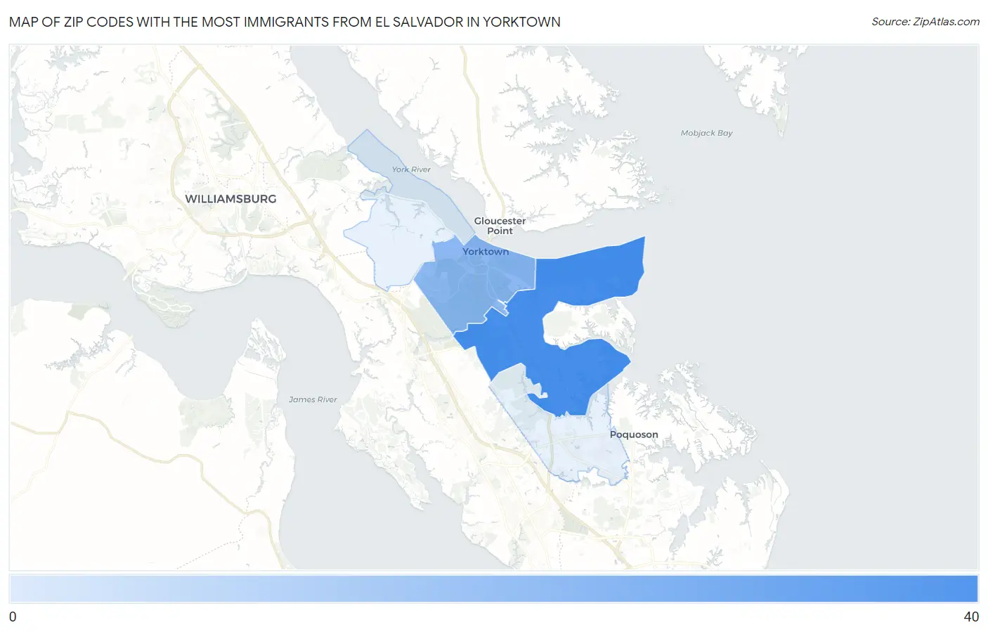 Zip Codes with the Most Immigrants from El Salvador in Yorktown Map