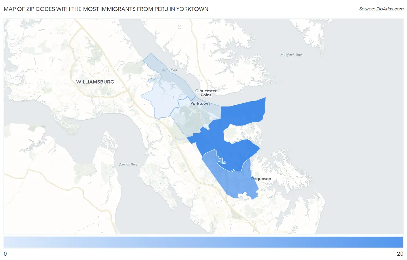 Zip Codes with the Most Immigrants from Peru in Yorktown Map