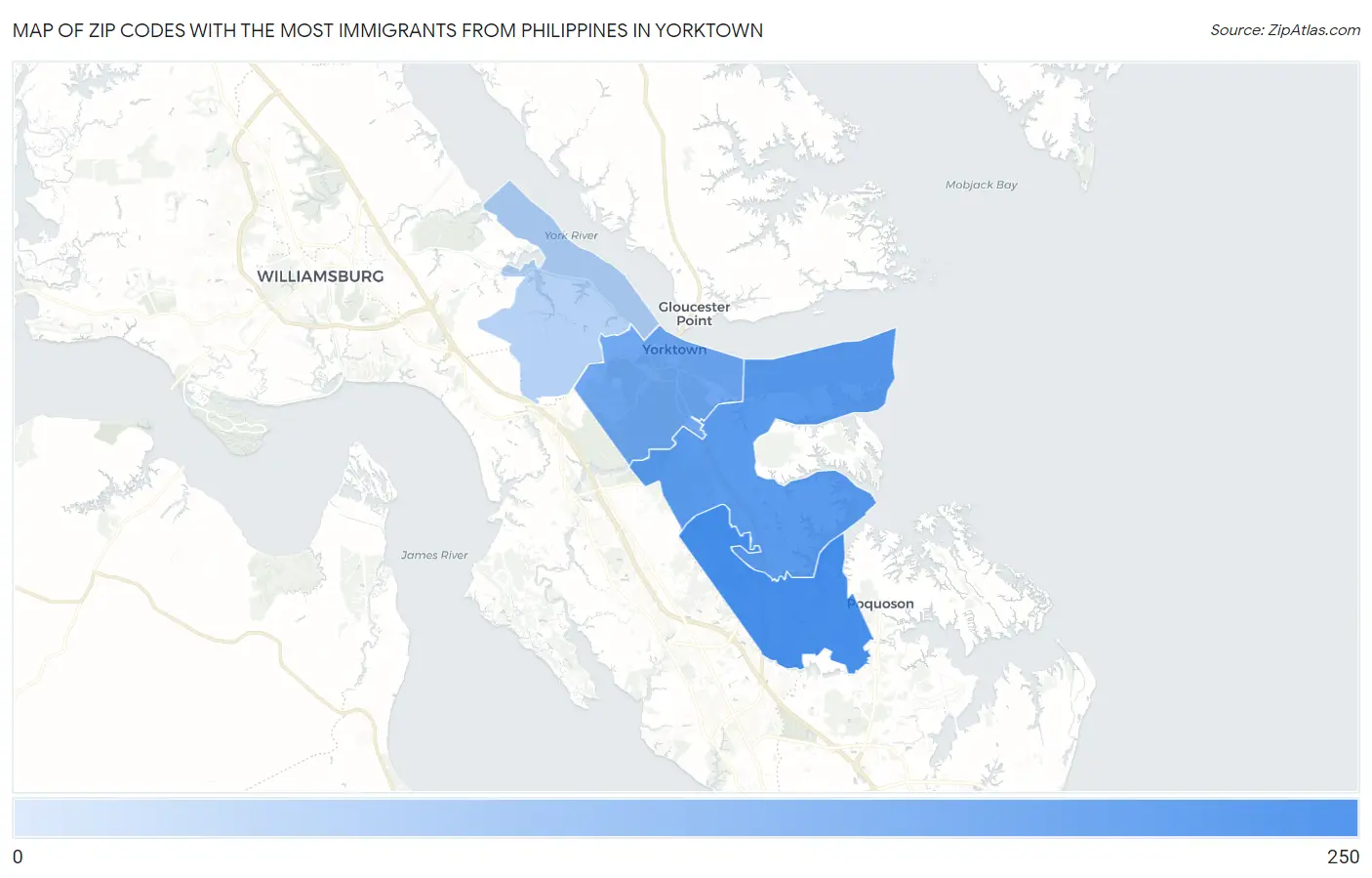 Zip Codes with the Most Immigrants from Philippines in Yorktown Map