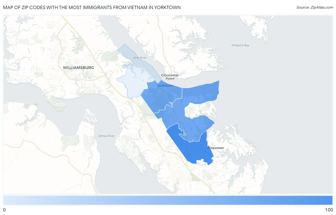 Zip Codes with the Most Immigrants from Vietnam in Yorktown Map