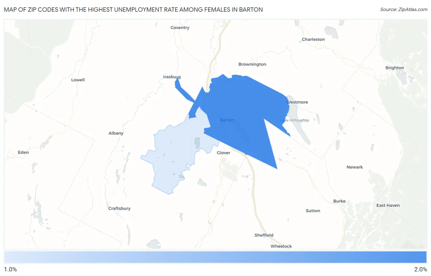 Zip Codes with the Highest Unemployment Rate Among Females in Barton Map