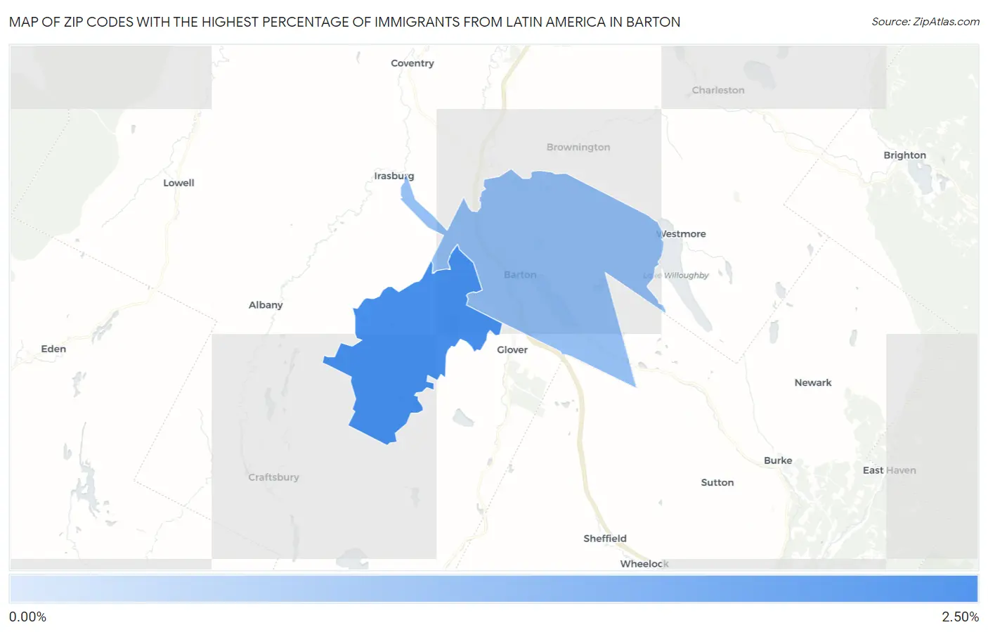 Zip Codes with the Highest Percentage of Immigrants from Latin America in Barton Map
