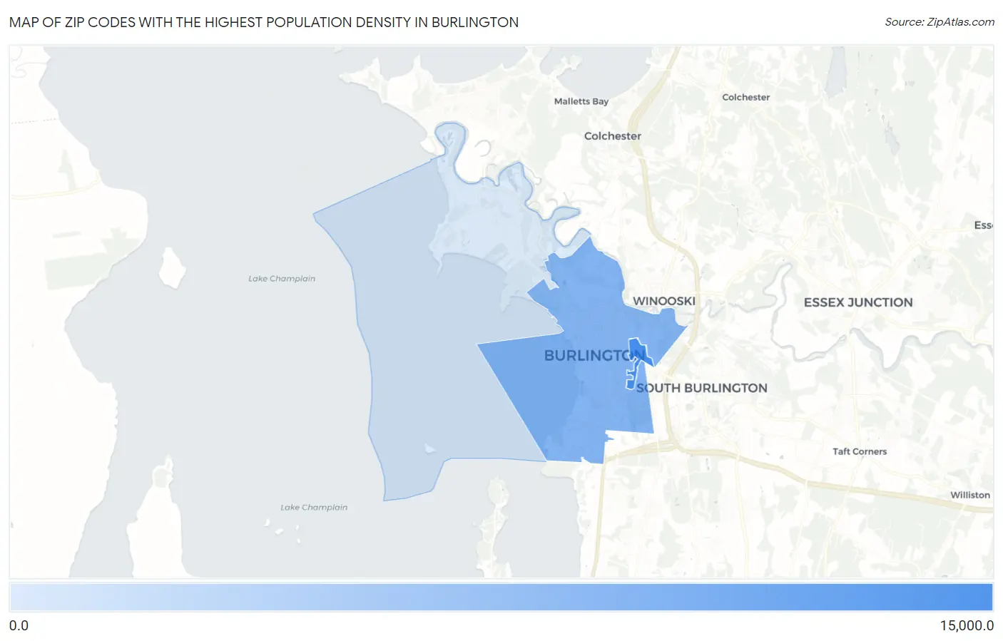 Zip Codes with the Highest Population Density in Burlington Map