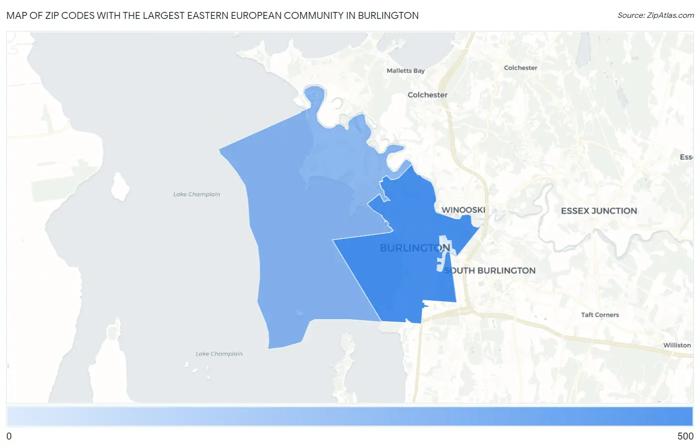 Zip Codes with the Largest Eastern European Community in Burlington Map
